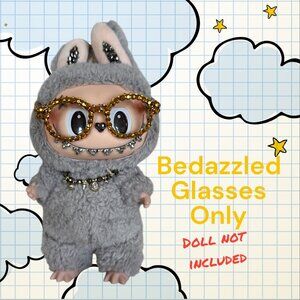 Labubu Bedazzled Rhinestone Embellished Bling Glasses - GOLD